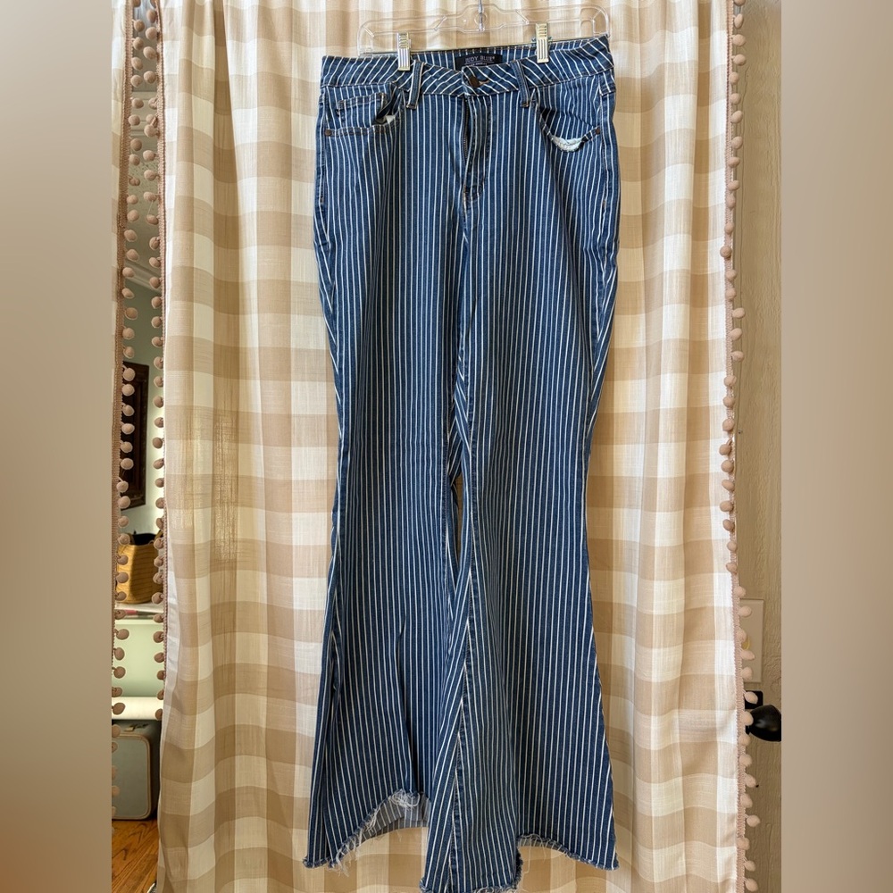 Judy Blue Blue & White Pinstripe Wide Leg Jeans